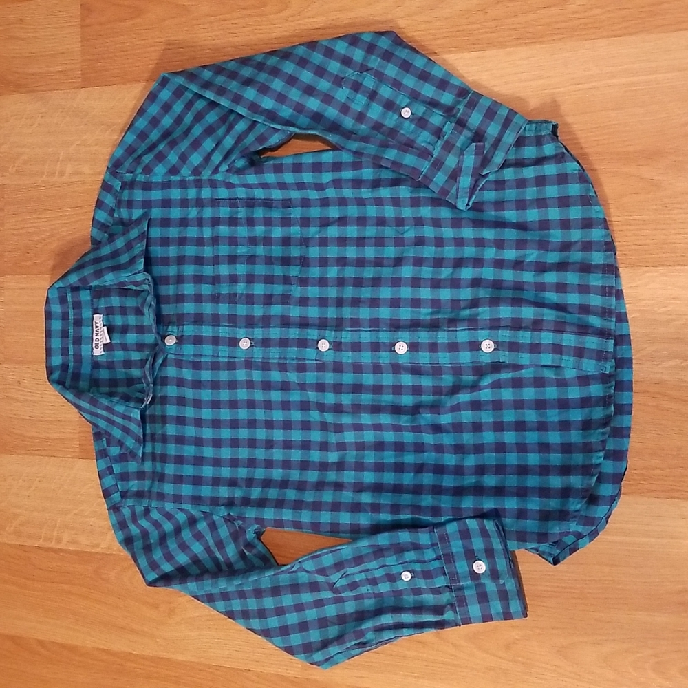 Old Navy blue plaid long sleeve button down shirt kids medium